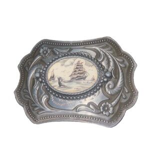 Vintage Hawaii Maui Sail Ship & Whale Belt Buckle